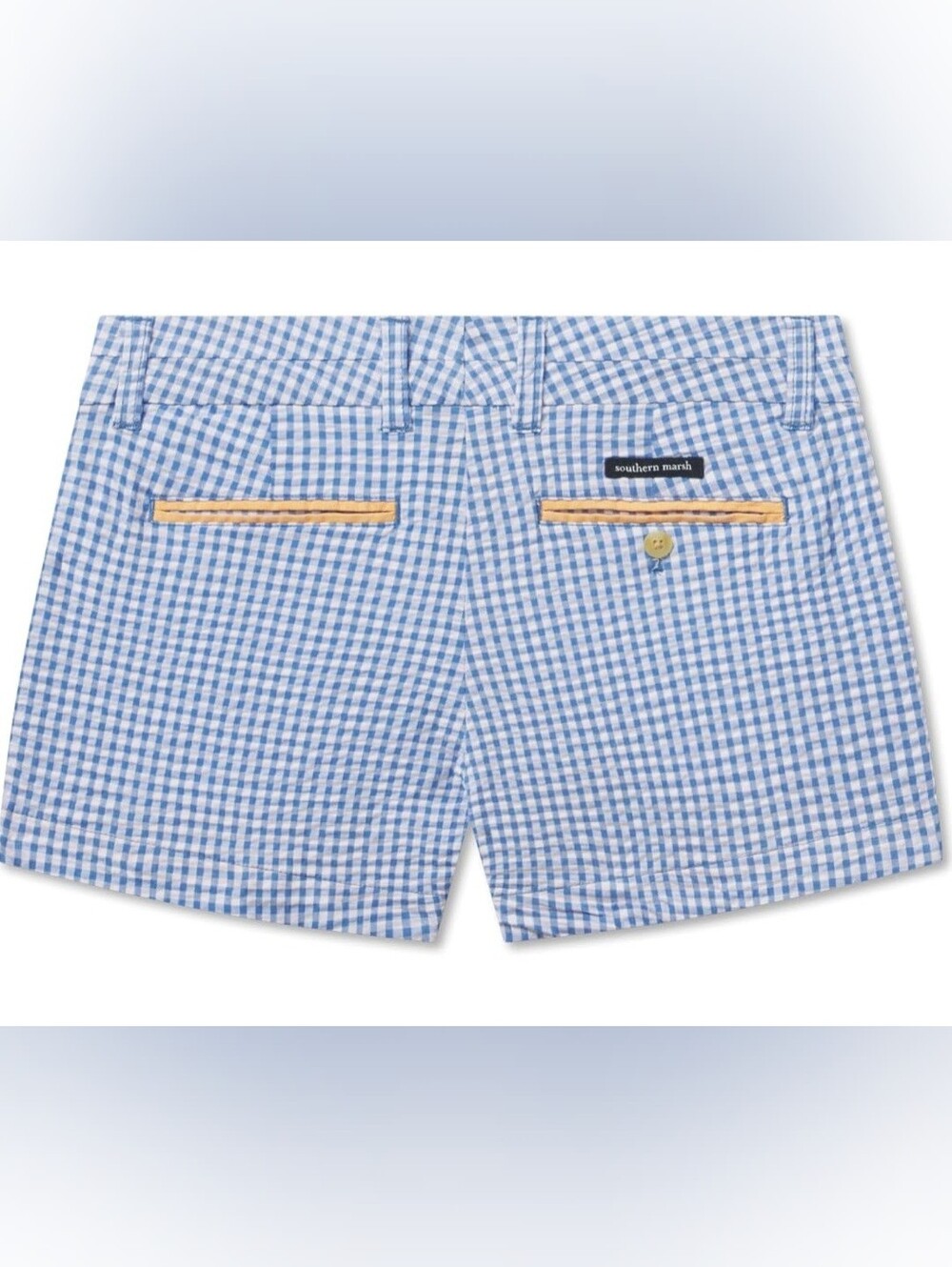 Southern Marsh Light Blue Gingham Women's Shorts with Peach Trim -NWOT